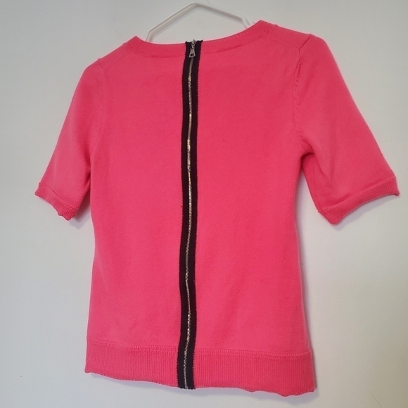 Milly Knit Zip Back Merino Wool Sweater Back Zipper in Fluo Coral - Picture 4 of 7